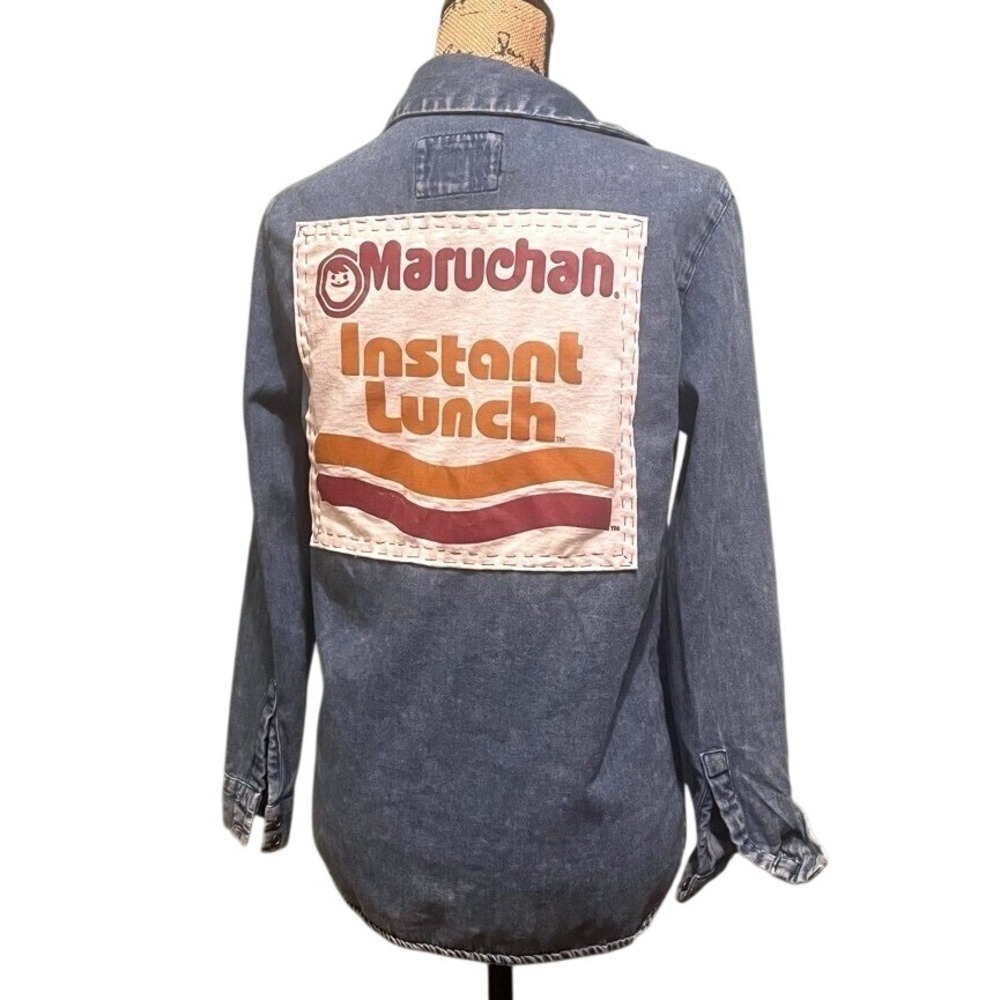 Upcycled Handmade‎ Ramen button down denim shirt size small